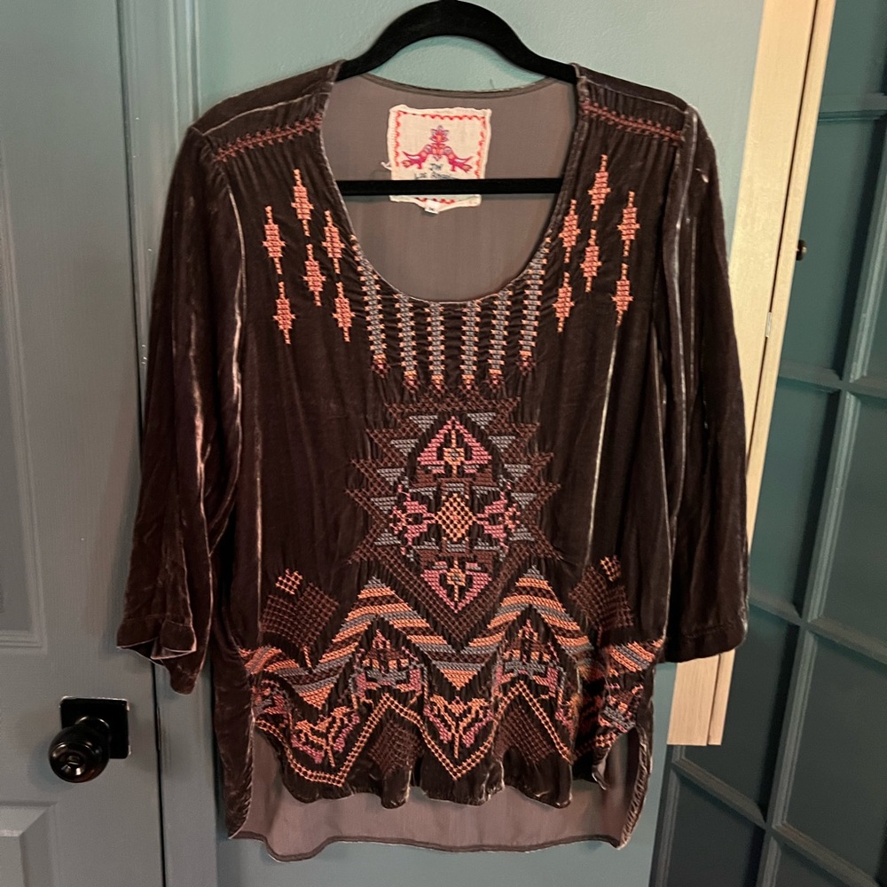 Embroidered Charcoal and Pink Women's Top